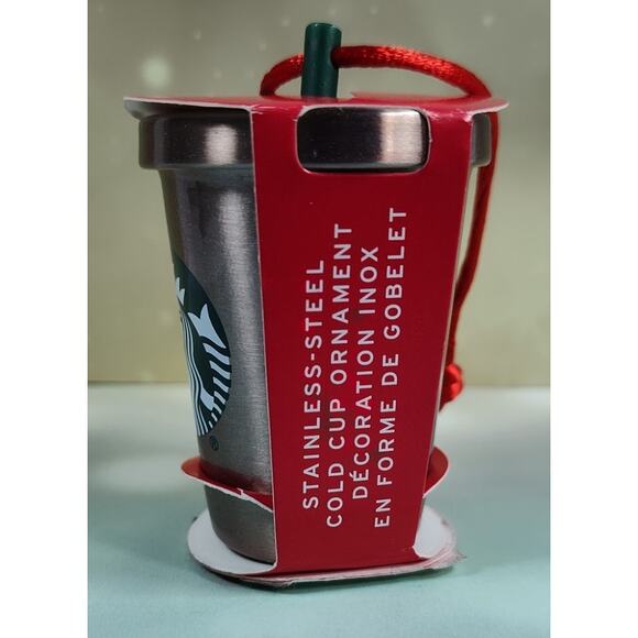 Starbucks Christmas Ornament Cold Cup with Straw 2018 Sparkly Stainless Steel - Picture 3 of 6